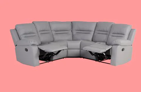Leather soft sofa for interior  isolated on light pink background Stock Photos