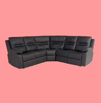 Leather soft sofa for interior  isolated on light pink background Stock Photos