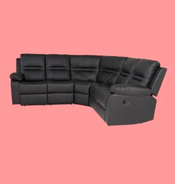 Leather soft sofa for interior  isolated on light pink background Stock Photos