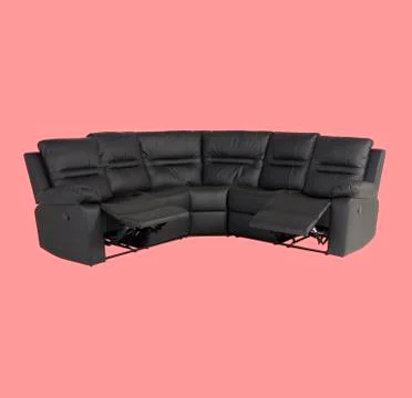 Leather soft sofa for interior  isolated on light pink background Stock Photos