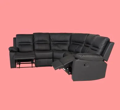 Leather soft sofa for interior  isolated on light pink background Stock Photos