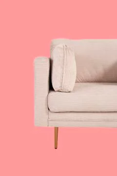 Leather soft sofa for interior  isolated on light pink background Stock Photos
