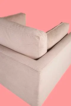 Leather soft sofa for interior  isolated on light pink background Stock Photos