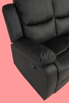 Leather soft sofa for interior  isolated on light pink background Stock Photos