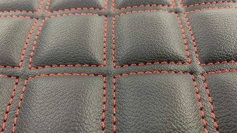 Leather stitched  with pattern, leather black texture or background Stock Photos
