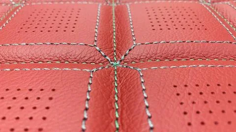 Leather stitched  with pattern, leather red texture or background Stock Photos