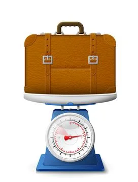 Leather suitcase on scale pan Stock Illustration