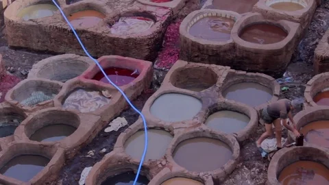 Leather Tannerie in Fez, Morocco Video stock 76846553