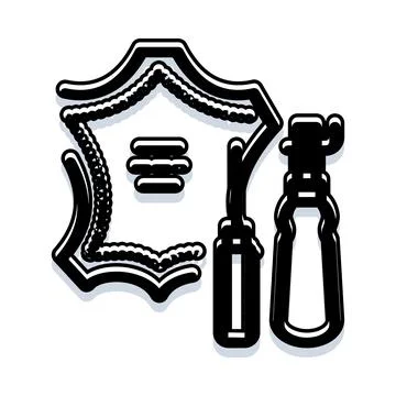 Leather tanning craft with specialized tools icon Stock Illustration