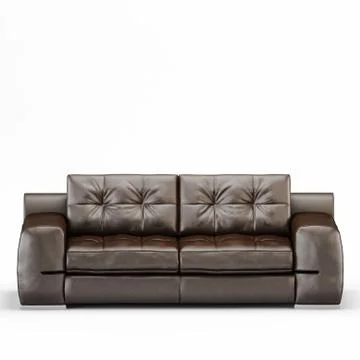 Leather two-seater sofa on a white background front view 3d rendering Stock Illustration
