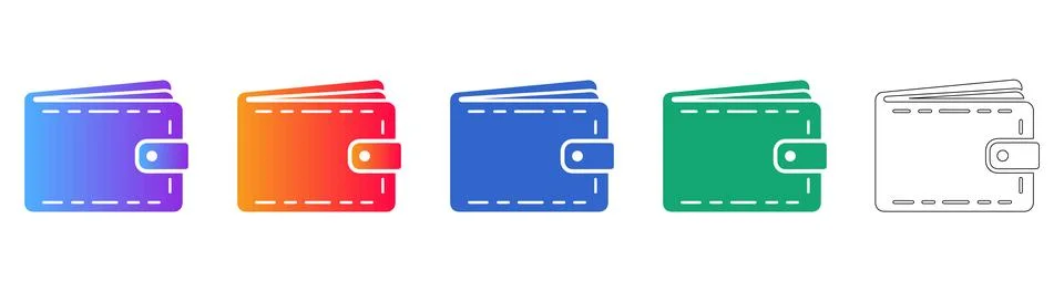 Leather Wallet and Payment Method Icons Stock Illustration