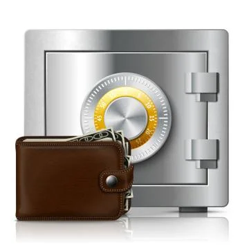 Leather wallet and safe with code lock Ilustración de archivo