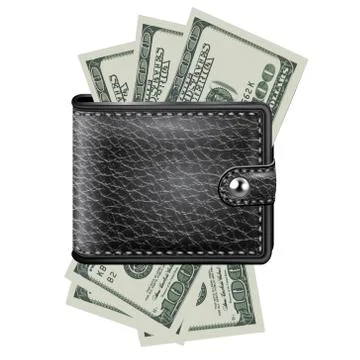 Leather wallet  with dollar USA. Vector Stock Illustration