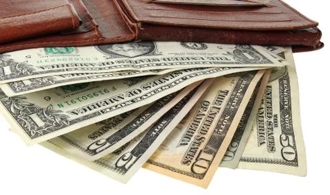 Leather wallet with dollars Stock Photos