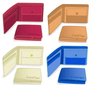 Leather wallet illustration set. Stock Illustration