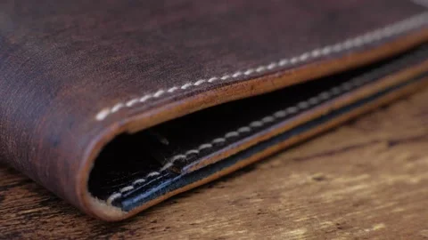 Leather wallet for man. Stock Footage 150035346