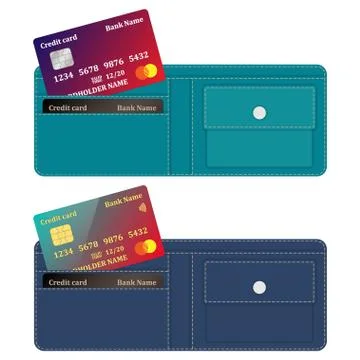 Leather wallets with credit cards. Vector illustration. Stock Illustration
