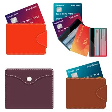 Leather wallets with credit cards. Vector illustration. Stock Illustration