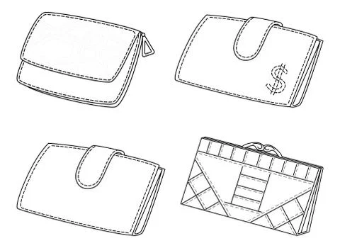 Leather wallets, set, contour Stock Illustration