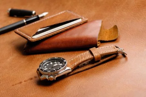 Leather watch strap Stock Photos