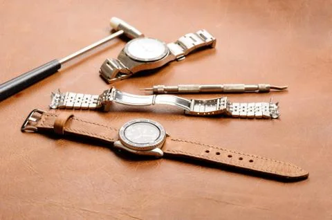 Leather watch strap Stock Photos