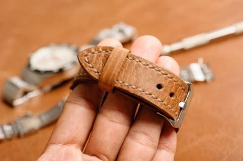 Leather watch strap Stock Photos