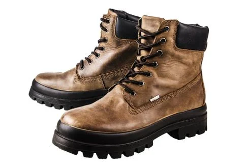 Leather winter boot. Isolated on a white Stock Photos