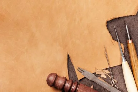Leather working background Stock Photos