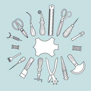 Leather working tools vector illustration Stock Illustration