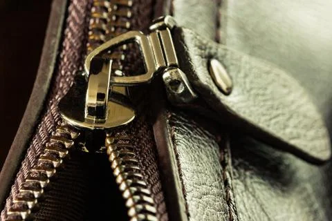 Leather zip closure Stock Photos
