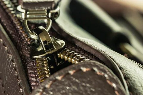 Leather zip closure Stock Photos