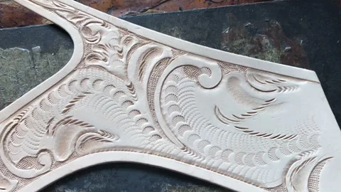 Leathered pattern before making it into shoes or sandals Stock Footage 260729974