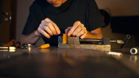 Leatherwork concept with copy space Stock Photos