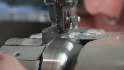Leatherwork Skiving Machine Close up, 4K 스톡 동영상 138182731