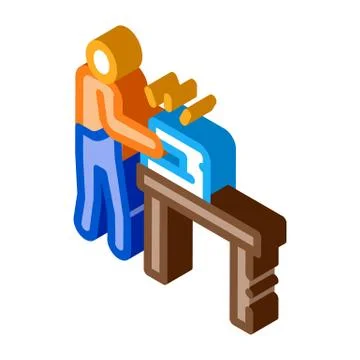 Leatherworker sewing machine isometric icon vector illustration Illustrazione stock
