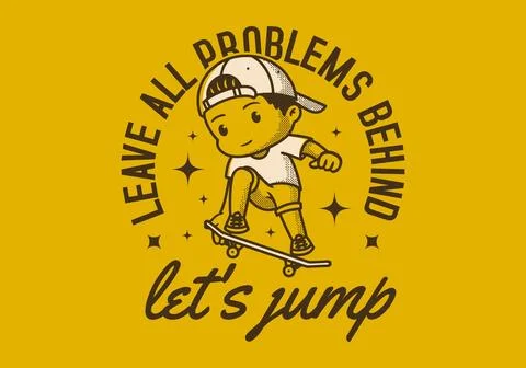 Leave all problems behind, Let's jump. Retro character illustration of a bo.. Illustrazione stock