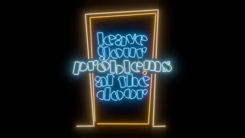 Leave your problems at the door neon sign loop animation uniform back easy blend Stock Footage 333173235