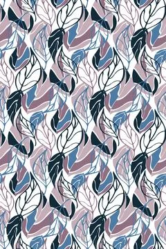 Leaves abstract vector seamless pattern. Hand drawn ink line contours. Art Stock Illustration