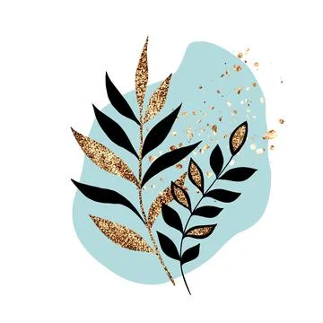 Leaves and abstract shapes. Contemporary modern composition Stock Illustration