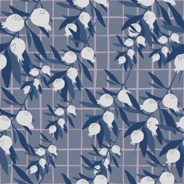Leaves and berries seamless pattern on blue background. Floral wallpaper. Bot Illustrazione stock