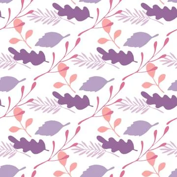 Leaves and branches vector seamless pattern on white background. Stock Illustration