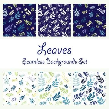 Leaves and branches, vector seamless backgrounds collection set. Stock Illustration