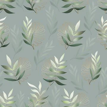 Leaves and branches vector seamless pattern. Olive brush leaves and twigs Stockillustratie