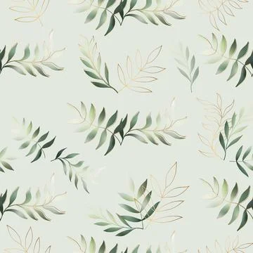 Leaves and branches vector seamless pattern. Olive brush leaves and twigs Stock Illustration