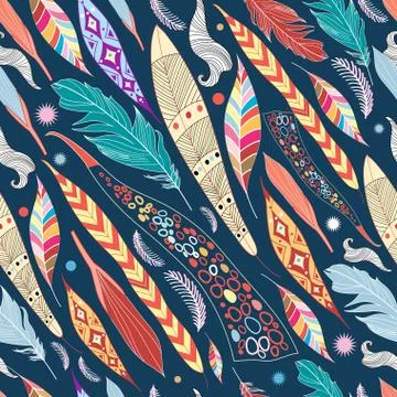 Leaves and feathers pattern Illustrazione stock