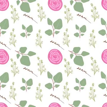 Leaves and flowers Pattern. Endless Background. Seamless Stock Illustration