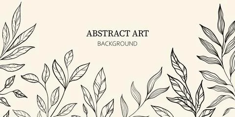 Leaves branch and Hand Drawn doodle Scribble floral plants banner. Abstract.. Stock Illustration