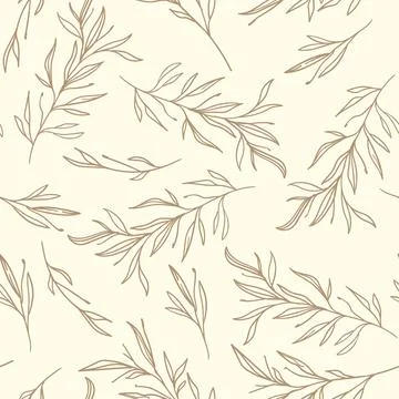 Leaves Branch Pattern Line Art Seamless Stock Illustration