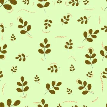 Leaves on branch seamless pattern on blue background Stock Illustration