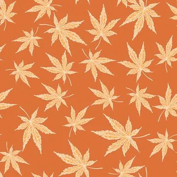 Leaves cannabis engraved seamless pattern. Retro background botanical with le イラスト素材